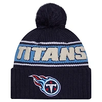 Men's New Era Navy Tennessee Titans 2024 Sideline Cuffed Knit Hat with Pom