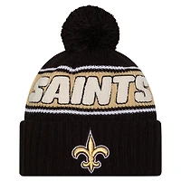 Men's New Era Black New Orleans Saints 2024 Sideline Cuffed Knit Hat with Pom