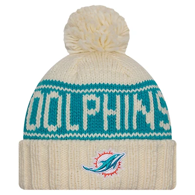 Women's New Era Cream Miami Dolphins 2024 Sideline Cuffed Knit Hat with Pom