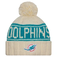 Women's New Era Cream Miami Dolphins 2024 Sideline Cuffed Knit Hat with Pom
