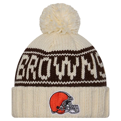 Women's New Era Cream Cleveland Browns 2024 Sideline Cuffed Knit Hat with Pom