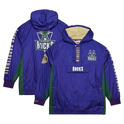 Men's Mitchell & Ness Purple Milwaukee Bucks  Team OG 2.0 Vintage Logo Anorak Windbreaker Quarter-Zip Jacket