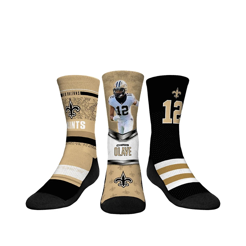 Youth Rock Em Socks Chris Olave New Orleans Saints 3-Pack Crew Sock Set