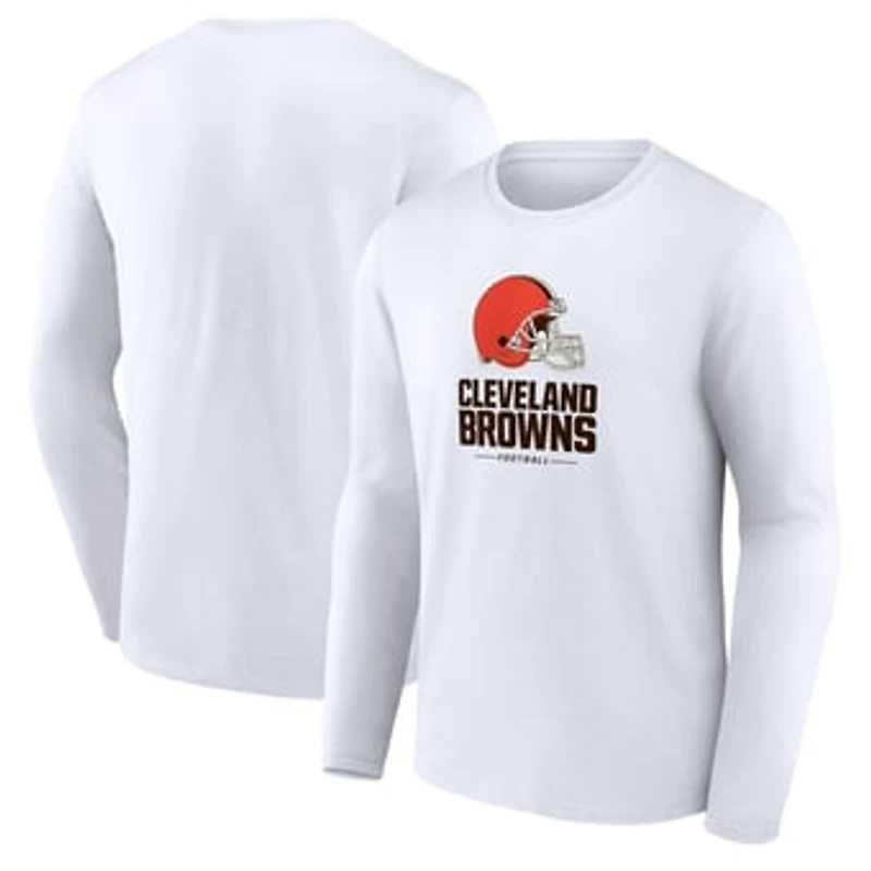 Men's White Cleveland Browns Team Lockup Long Sleeve T-Shirt