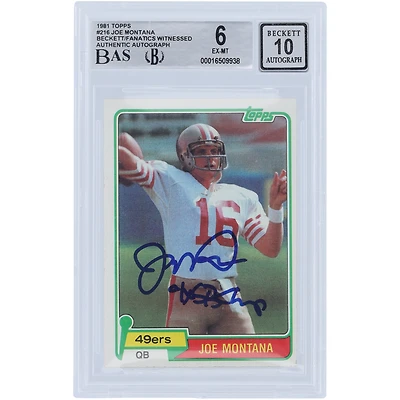 Joe Montana San Francisco 49ers Autographed 1981 Topps #216 Beckett Fanatics Witnessed Authenticated 6/10 Rookie Card with "4x SB Champ" Inscription