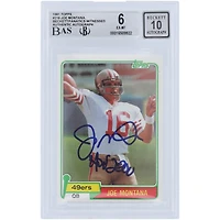 Joe Montana San Francisco 49ers Autographed 1981 Topps #216 Beckett Fanatics Witnessed Authenticated 6/10 Rookie Card with "HOF 2000" Inscription