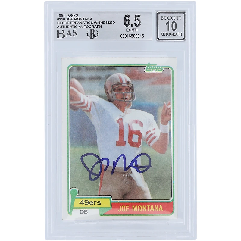 Joe Montana San Francisco 49ers Autographed 1981 Topps #216 Beckett Fanatics Witnessed Authenticated /10 Rookie Card