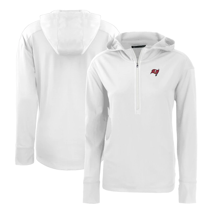 Women's Cutter & Buck White Tampa Bay Buccaneers Primary Mark Daybreak Eco Recycled Half-Zip Hoodie