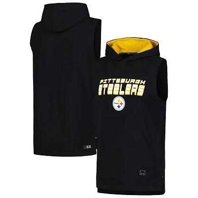 Men's MSX by Michael Strahan Black Pittsburgh Steelers Captain Sleeveless Hoodie T-Shirt