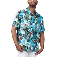Men's Margaritaville Light Blue New York Giants Jungle Parrot Party Button-Up Shirt