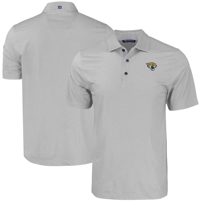 Men's Cutter & Buck Gray Jacksonville Jaguars  Pike Eco Tonal Geo Print Stretch Recycled Polo