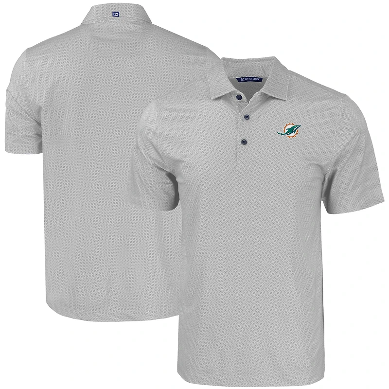 Men's Cutter & Buck Gray Miami Dolphins  Pike Eco Tonal Geo Print Stretch Recycled Polo