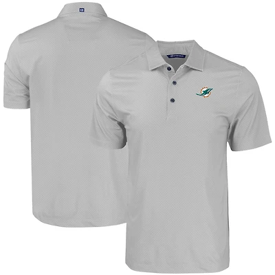 Men's Cutter & Buck Gray Miami Dolphins  Pike Eco Tonal Geo Print Stretch Recycled Polo