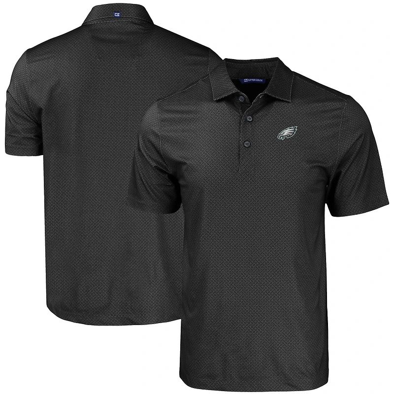 Men's Cutter & Buck Black Philadelphia Eagles  Pike Eco Tonal Geo Print Stretch Recycled Polo