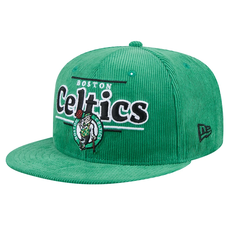 Men's New Era Kelly Green Boston Celtics Throwback Display Corduroy 9FIFTY Snapback Hat