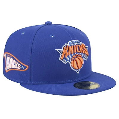 Men's New Era Blue New York Knicks Throwback Pennant 59FIFTY Fitted Hat