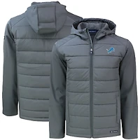 Men's Cutter & Buck Gray Detroit Lions  Big & Tall Evoke Hybrid Eco Softshell Recycled Full-Zip Hooded Jacket
