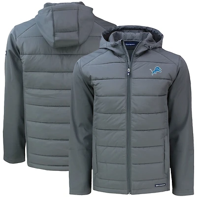 Men's Cutter & Buck Gray Detroit Lions  Big & Tall Evoke Hybrid Eco Softshell Recycled Full-Zip Hooded Jacket