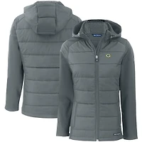 Women's Cutter & Buck Gray Green Bay Packers Evoke PrimaLoft Hybrid Eco Softshell Recycled Full-Zip Hooded Jacket