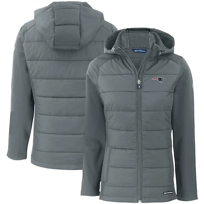 Women's Cutter & Buck Gray New England Patriots Evoke PrimaLoft Hybrid Eco Softshell Recycled Full-Zip Hooded Jacket