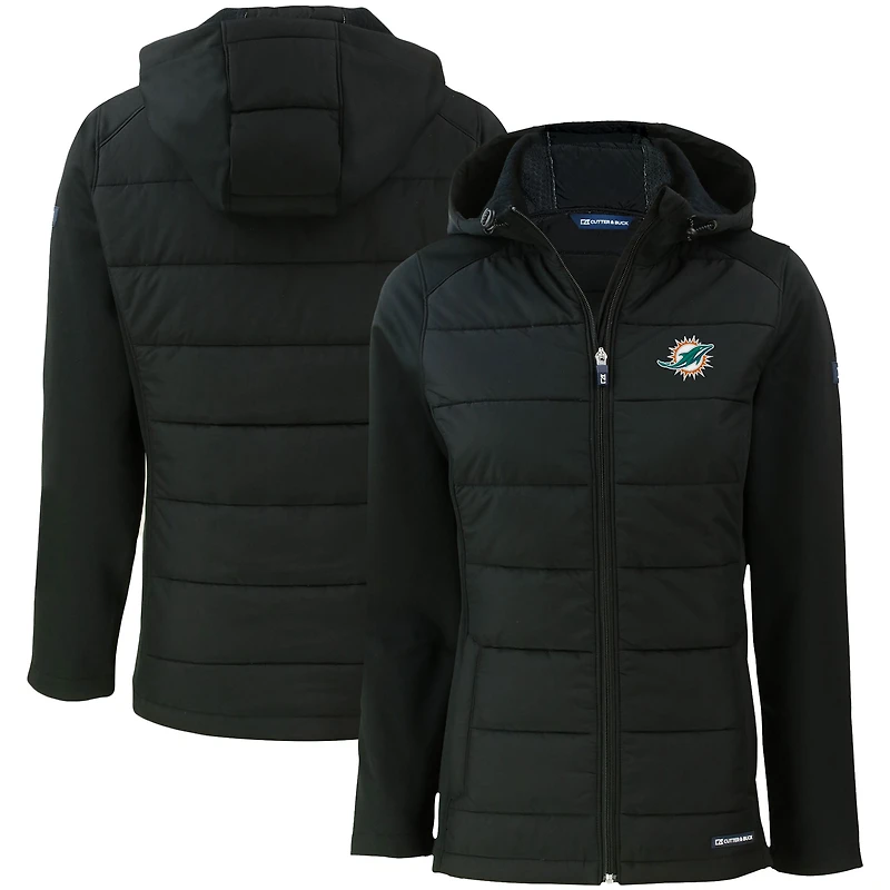 Women's Cutter & Buck Black Miami Dolphins Evoke PrimaLoft Hybrid Eco Softshell Recycled Full-Zip Hooded Jacket