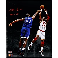 Hakeem Olajuwon Houston Rockets Autographed 11" x 14" Jump Shot Over Shaquille O'Neal Spotlight Photograph with "HOF 08" Inscription