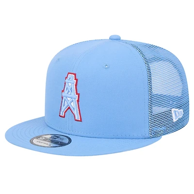 Men's New Era Light Blue Houston Oilers Throwback Main Trucker 9FIFTY Snapback Hat