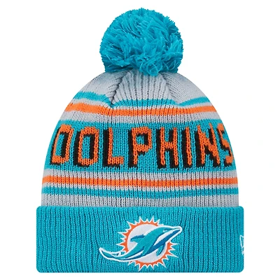 Youth New Era Aqua Miami Dolphins Main Cuffed Knit Hat with Pom