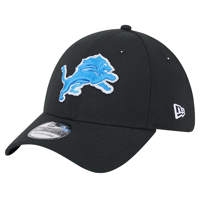 Men's New Era Black Detroit Lions Main 39THIRTY Flex Hat