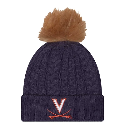 Women's New Era  Navy Virginia Cavaliers Luxury Cuffed Knit Hat with Pom