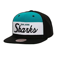 Men's Mitchell & Ness Black San Jose Sharks Retro Script Colorblock Snapback Hat