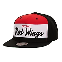 Men's Mitchell & Ness Black Detroit Red Wings Retro Script Colorblock Snapback Hat
