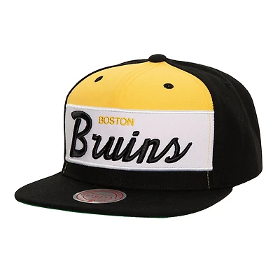 Men's Mitchell & Ness Black Boston Bruins Retro Script Colorblock Snapback Hat