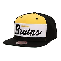 Men's Mitchell & Ness Black Boston Bruins Retro Script Colorblock Snapback Hat