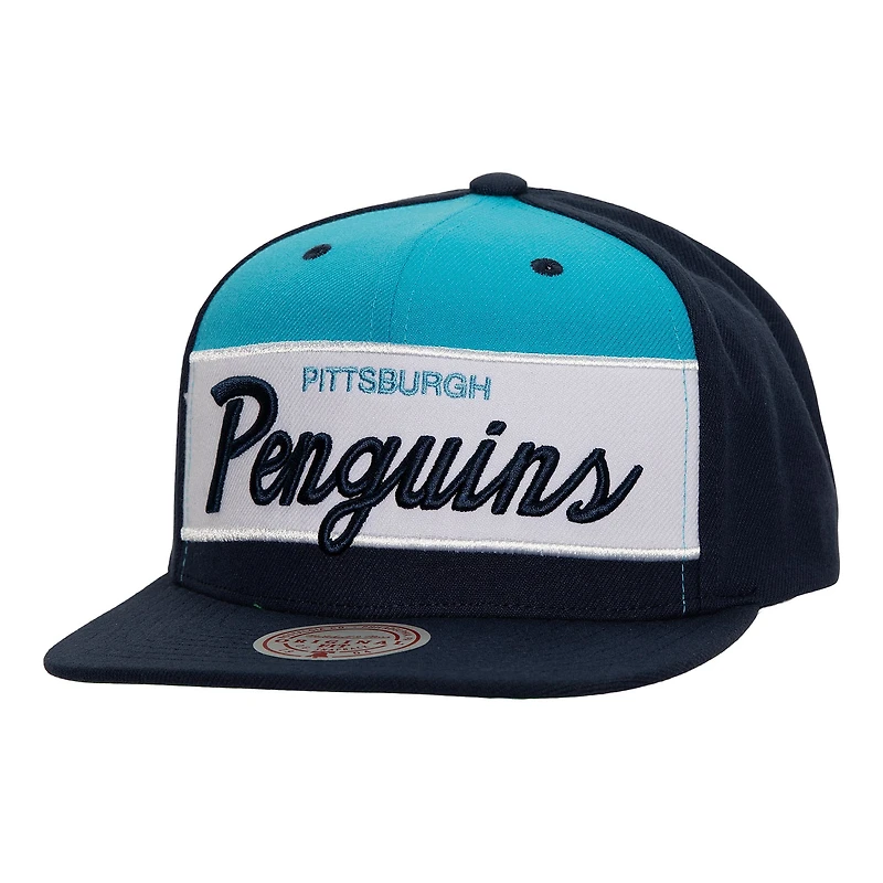 Men's Mitchell & Ness Navy Pittsburgh Penguins Retro Script Colorblock Snapback Hat