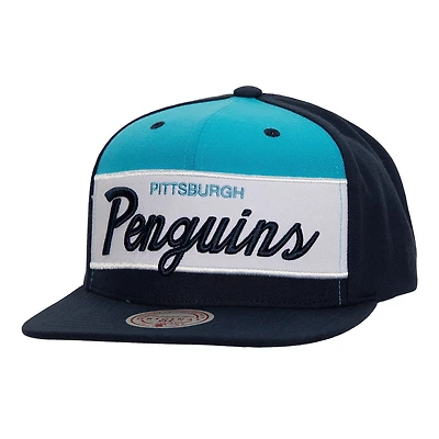Men's Mitchell & Ness Navy Pittsburgh Penguins Retro Script Colorblock Snapback Hat