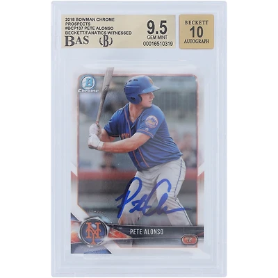 Pete Alonso New York Mets Autographed 2018 Bowman Chrome #BCP-137 Beckett Fanatics Witnessed Authenticated /10 Rookie Card