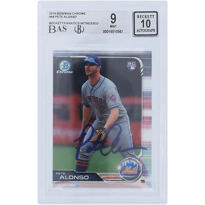 Pete Alonso New York Mets Autographed 2019 Bowman Chrome #48 Beckett Fanatics Witnessed Authenticated 9/10 Rookie Card