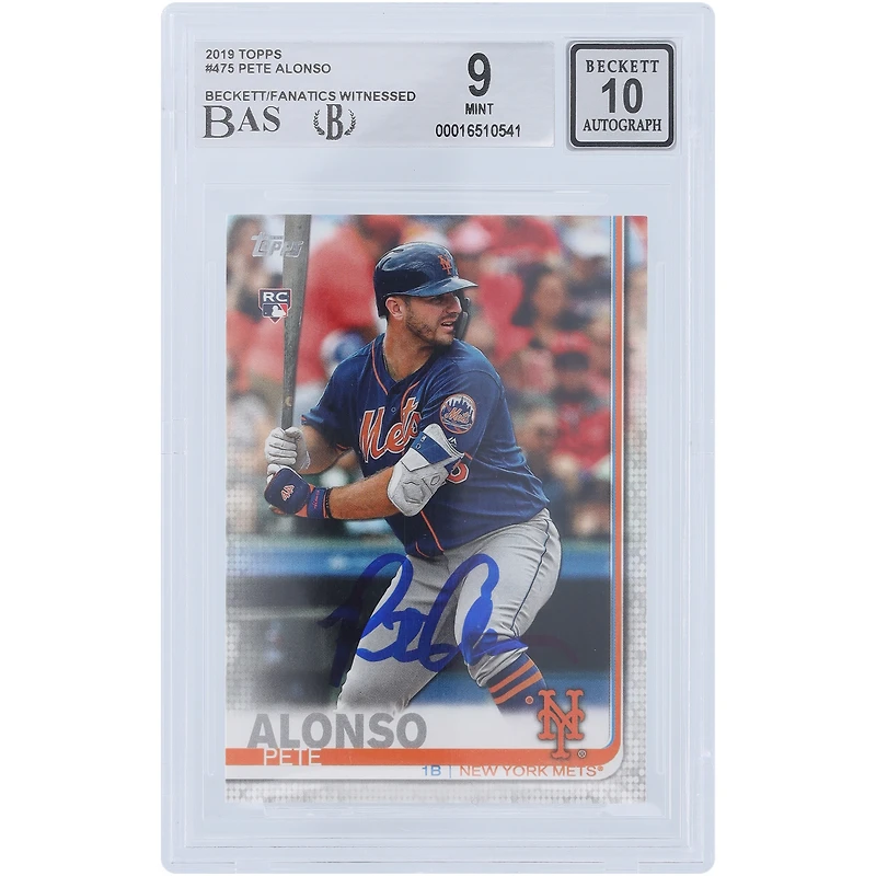 Pete Alonso New York Mets Autographed 2019 Topps Series 2 #475 Beckett Fanatics Witnessed Authenticated 9/10 Rookie Card