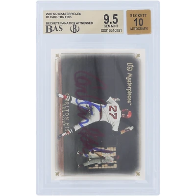 Carlton Fisk Boston Red Sox Autographed 2007 Upper Deck Masterpieces #5 Beckett Fanatics Witnessed Authenticated 9.5/10 Card