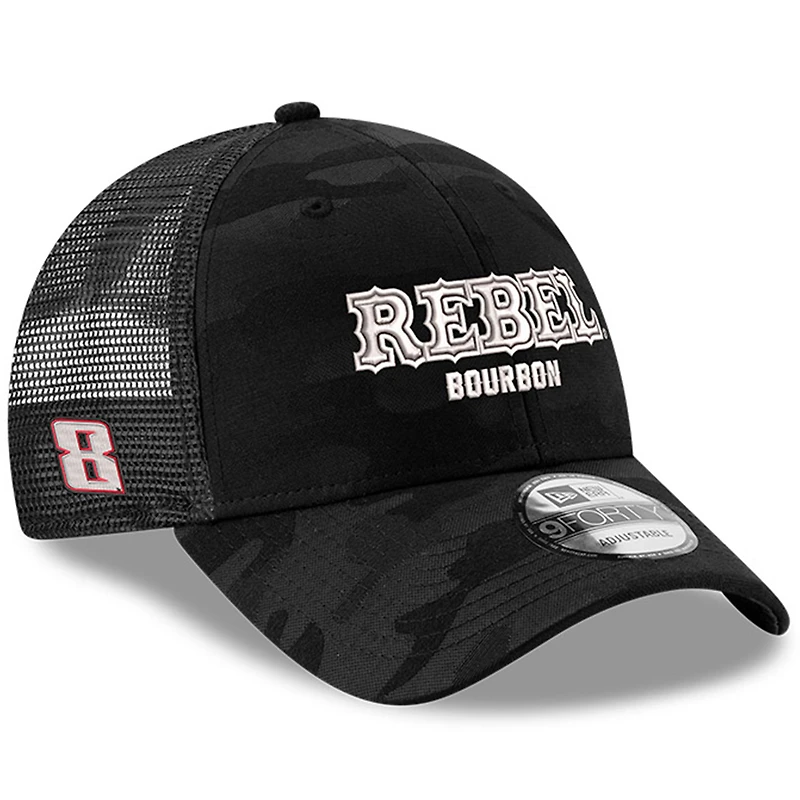 Men's Richard Childress Racing Team Collection Black Kyle Busch Rebel Bourbon 9FORTY Trucker Adjustable Hat