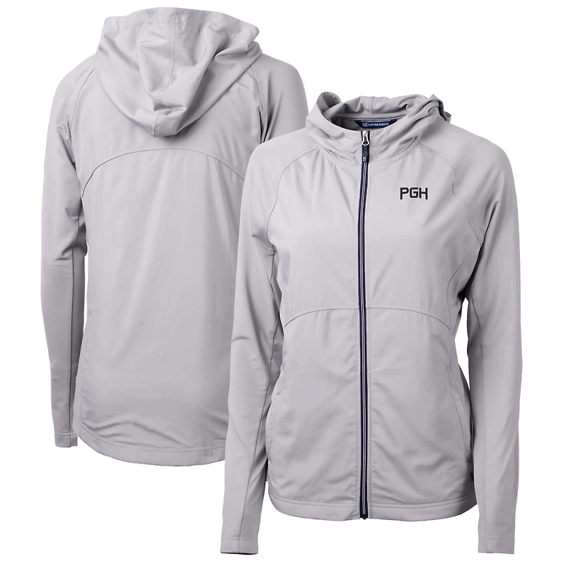 Women's Cutter & Buck Gray Pittsburgh Pirates City Connect Adapt Eco Knit Hybrid Recycled Full-Zip Hooded Jacket
