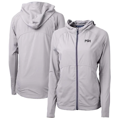 Women's Cutter & Buck Gray Pittsburgh Pirates City Connect Adapt Eco Knit Hybrid Recycled Full-Zip Hooded Jacket