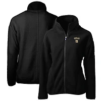 Women's Cutter & Buck Black Texas Rangers City Connect Cascade Eco Sherpa Full-Zip Fleece Jacket