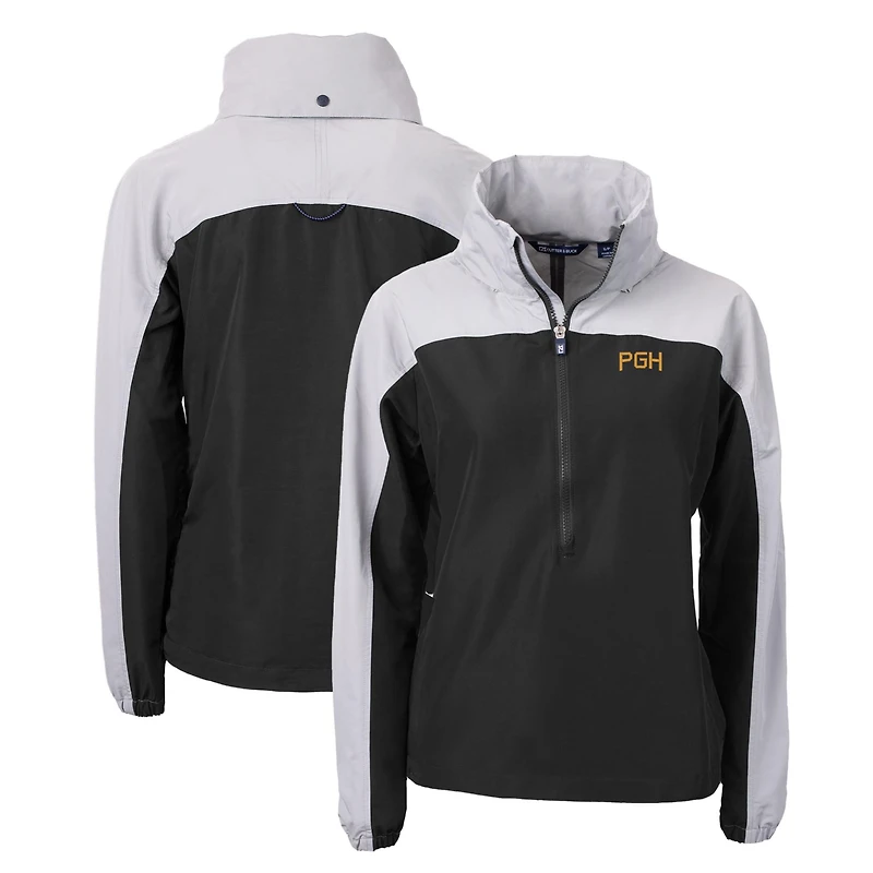 Women's Cutter & Buck Black/Gray Pittsburgh Pirates City Connect Charter Eco Recycled Half-Zip Anorak Jacket