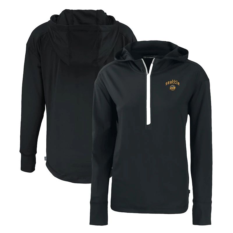 Women's Cutter & Buck Black Seattle Mariners City Connect Daybreak Eco Recycled Half-Zip Hoodie