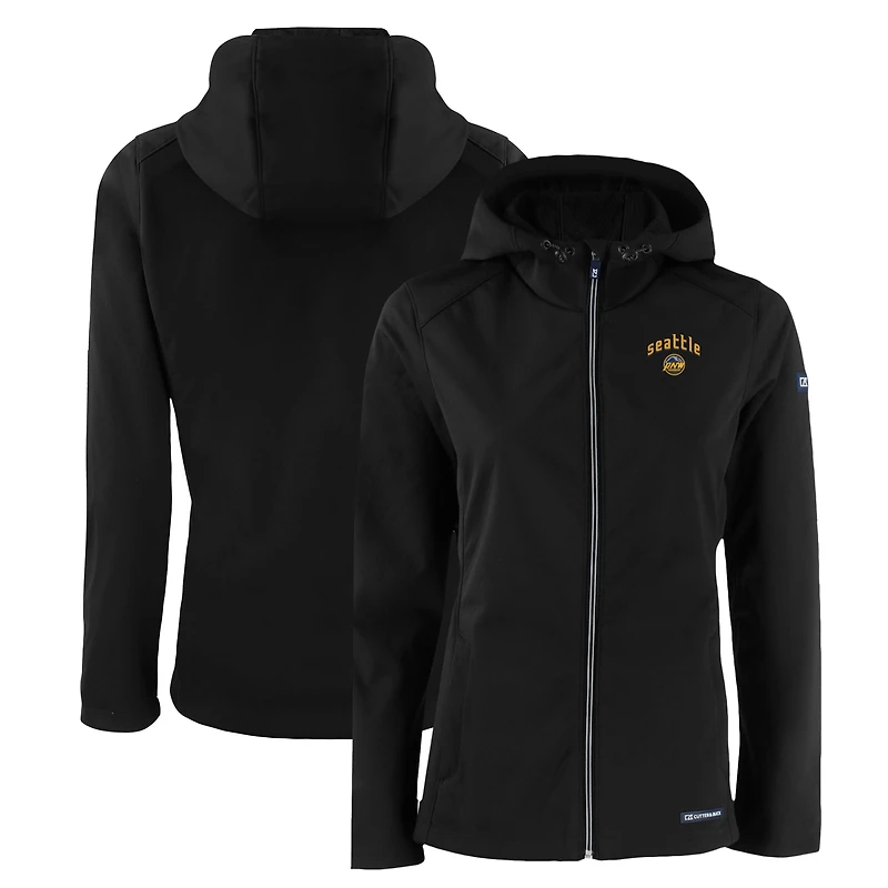 Women's Cutter & Buck Black Seattle Mariners City Connect Evoke Eco Softshell Recycled Full-Zip Hooded Jacket