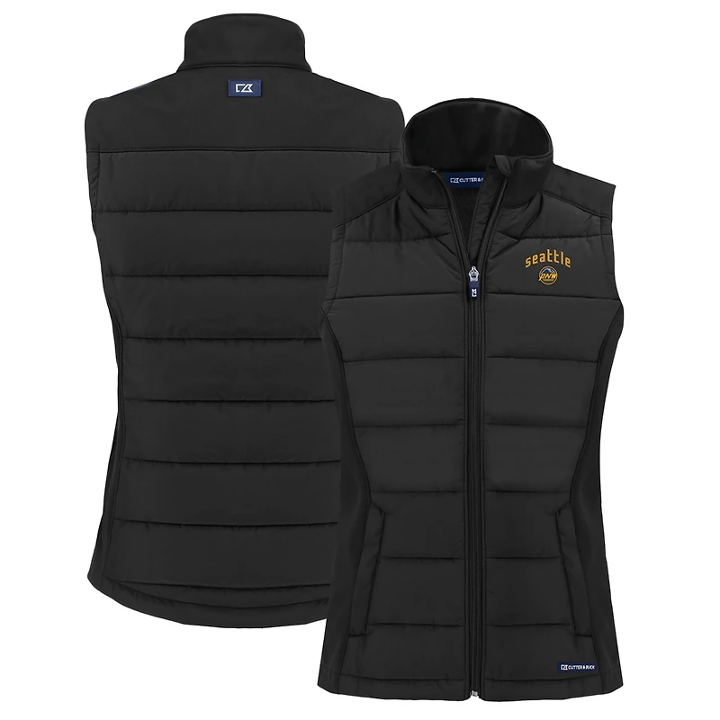 Women's Cutter & Buck Black Seattle Mariners City Connect Evoke Hybrid Eco Softshell Recycled Full-Zip Vest