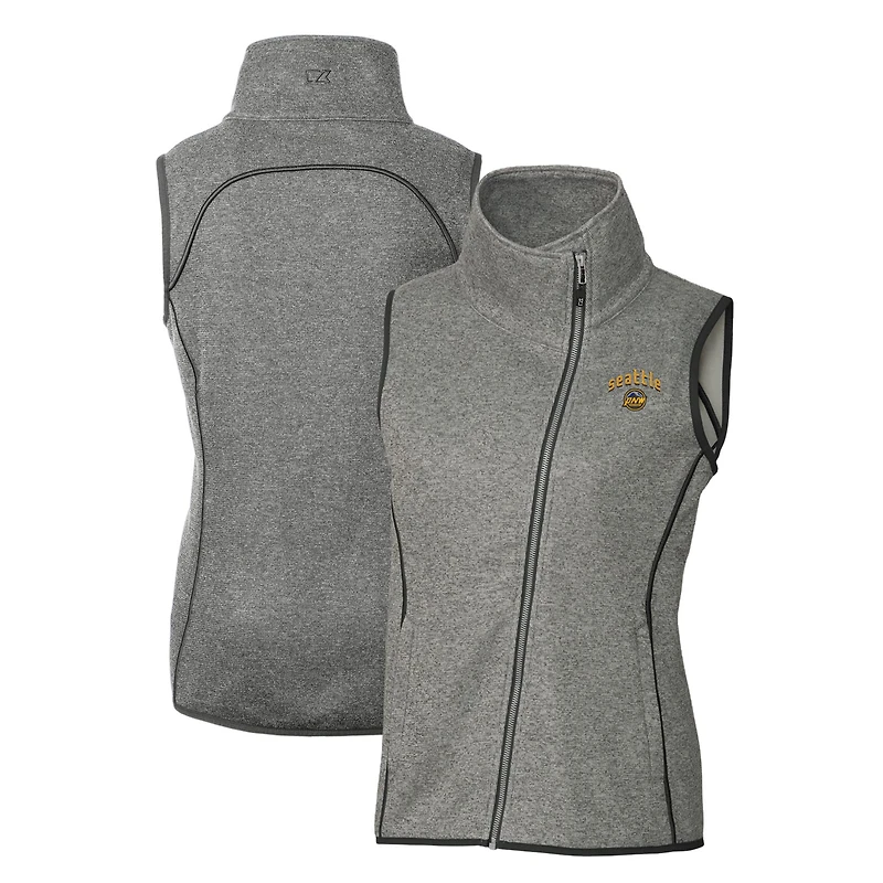 Women's Cutter & Buck Heather Gray Seattle Mariners City Connect Mainsail Sweater-Knit Full-Zip Asymmetrical Vest