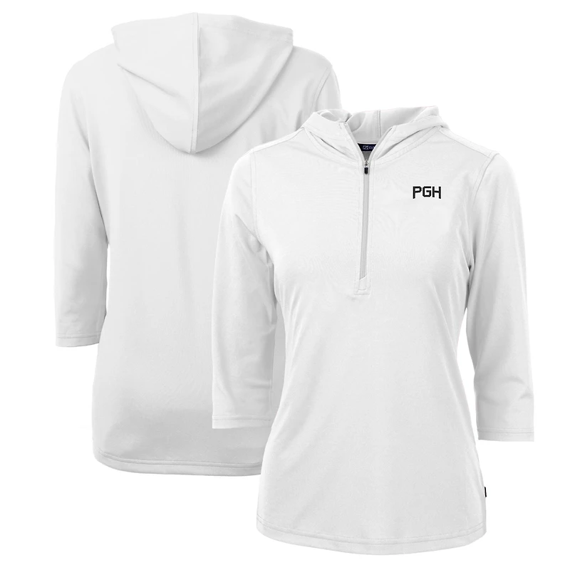 Women's Cutter & Buck White Pittsburgh Pirates City Connect Virtue Eco Pique Half-Zip 3/4 Sleeve Pullover Hoodie